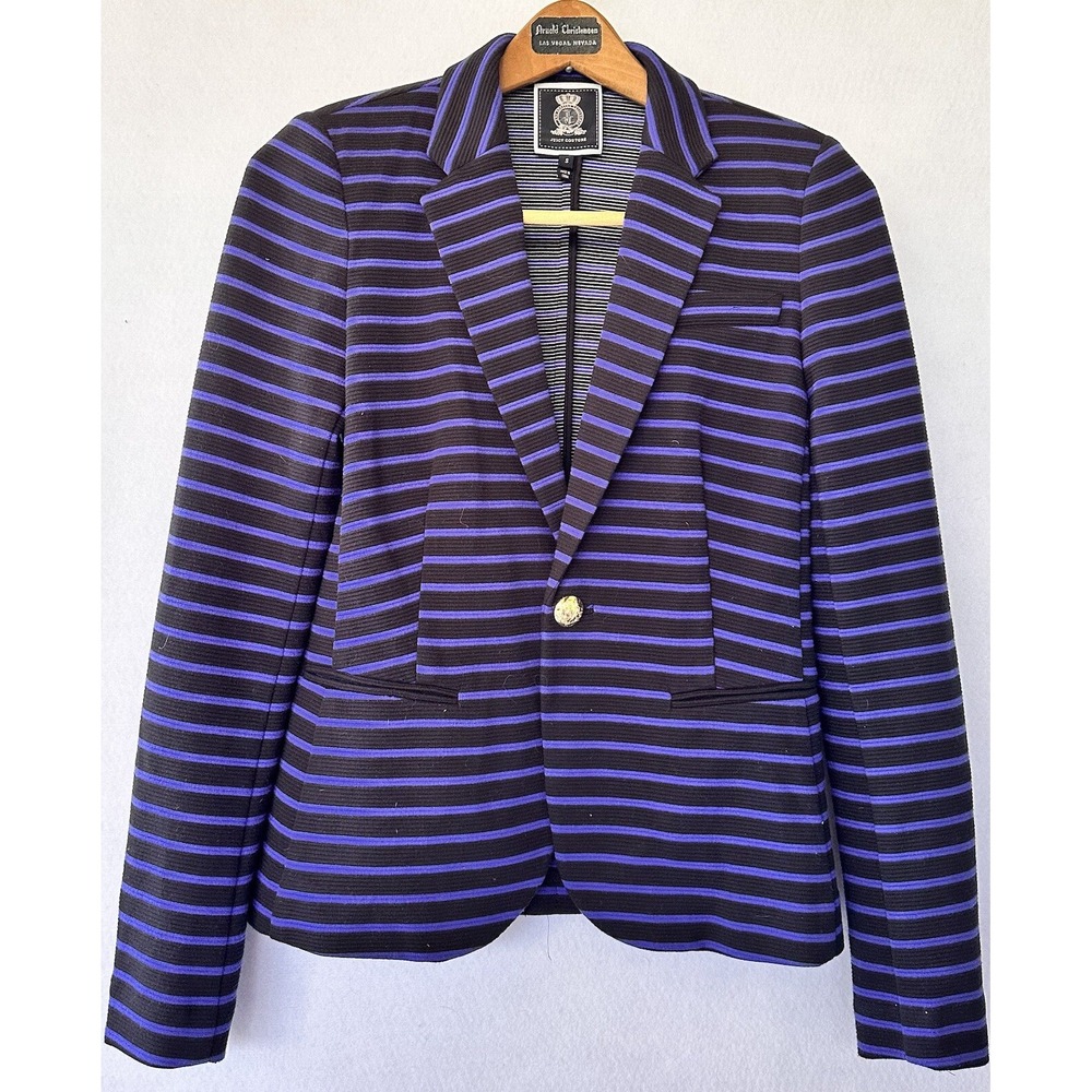 JUICY COUTURE Purple Blazer Office Size S Women's Black Striped Business